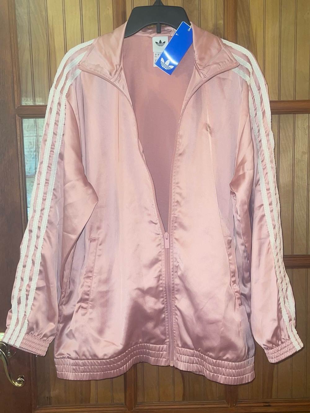 adidas Satin Pink Oversized Track Jacket White 3-Stripes with Matching Pants - Picture 4 of 13